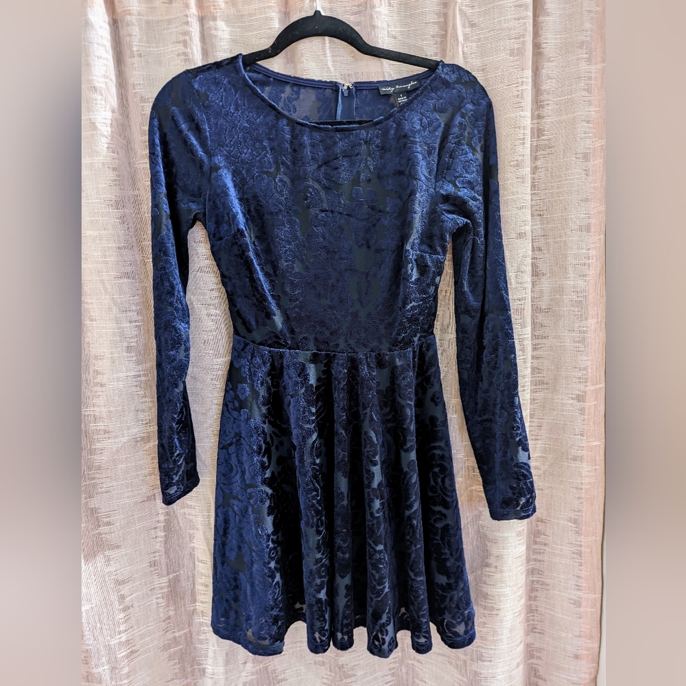City Triangles Blue Floral Velvet Skater Dress
